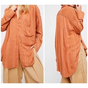 Free People Cozy Nights Embroidered Stripe Blouse